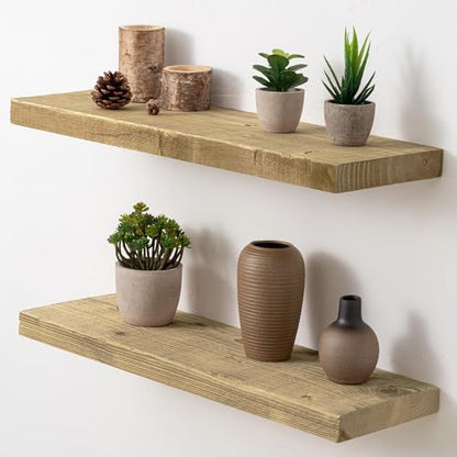 Acovy 24/30/36/40/48/55/72" Unfinished Solid Reclaimed Wood Floating Shelves, Rustic Heavy-Duty Wall Shelves, 8" Deep Floating Shelf for Living Room, Bathroom, Bedroom and Kitchen, Natural - color: Natural, size: 24inches-2P