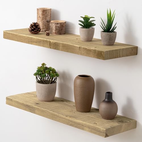 Acovy 24/30/36/40/48/55/72" Unfinished Solid Reclaimed Wood Floating Shelves, Rustic Heavy-Duty Wall Shelves, 8" Deep Floating Shelf for Living Room, Bathroom, Bedroom and Kitchen, Natural - color: Natural, size: 24inches-2P