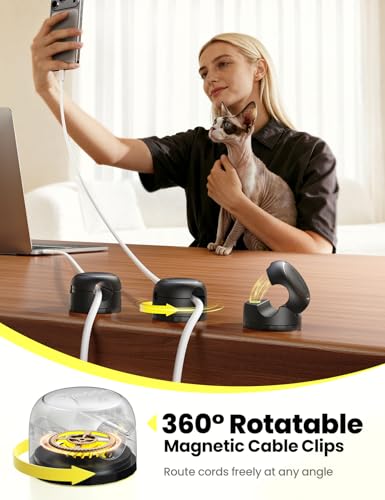 8 Pack JOYROOM Magnetic Cable Clips Organizer [Cord 360° Rotatable] Wire Keeper Holder with Strong Adhesive, Nightstand Desk Cable Management Phone Charger Holder for Car Wall Home Office Accessories - color: Black