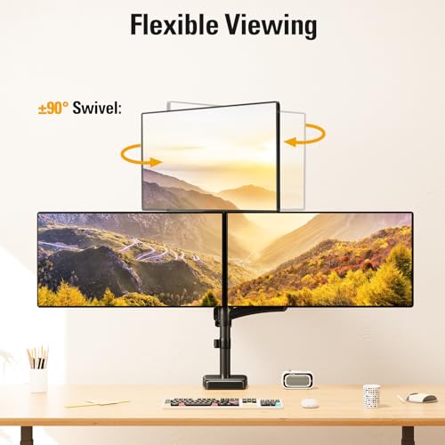 Triple Monitor Mount up to 32" Computer Screen, up to 19.8lbs Each, Adjustable 3 Monitor Stand with Clamp & Grommet Kit, Gas Spring Arm with Tilt Swivel Rotate, VESA Mount 75x75/100x100mm - size: Triple Monitor Mount