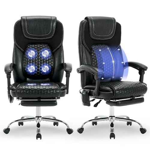 MALOL Massage Office Chair with 3-Level Heat and Footrest – 20-Min Easy Assembly, 300 lbs Big and Tall Desk Chair, PU Leather Ergonomic Executive Computer Chair with Side Pocket, Black,Set of 2 - color: Black, size: Set of 2, style: Modern
