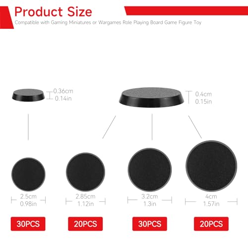 SIXPOINTS 100 Pieces Acrylic Miniature Bases,25/28.5/32/40 mm Model Bases 4mm/0.16inch Thick Circular Figure Display Stands Compatible with Gaming Miniatures or Wargames Role Playing Board Game Figure Toy (100PCS-25&28.5&32&40mm-black) - color: 100PCS-25&