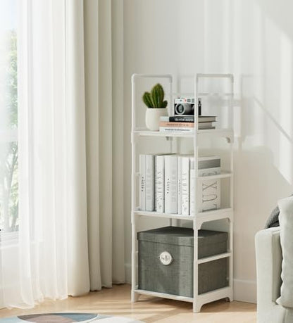 FIDUCIAL HOME 3 Tiers Small Bookshelf White Open Short Book Shelf | Narrow Skinny Slim Thin Small Spaces for Space Saving, Easy to Assemble, 12"L x 10"W x 33.6"H - size: 3 Tier