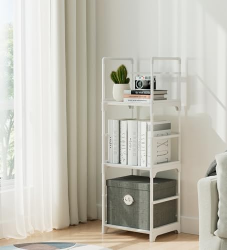 FIDUCIAL HOME 3 Tiers Small Bookshelf White Open Short Book Shelf | Narrow Skinny Slim Thin Small Spaces for Space Saving, Easy to Assemble, 12"L x 10"W x 33.6"H - size: 3 Tier