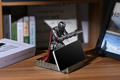 Windbreaker Soldier Knight Pen Holder Personalized Desk Accessory, Mobile Phone & Gaming Controller Holder, Device Stand Gift for Medieval Enthusiasts (Iron) - color: Iron