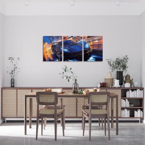 Erosebridal Boys Race Car Wall Art,Cool Navy Blue Racing Car Canvas Wall Art Set of 3 for Kids Boys,Cool Extreme Sports Game Poster Prints for Teens Car,Soft Lightweight&All Season,12x16 - color: Navy Blue