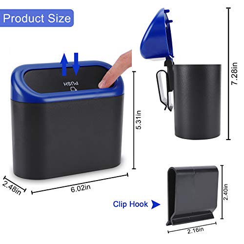 Accmor Car Trash Can with Lid, Waterproof Vehicle Trash Bin Car Dustbin Garbage Organizer Storage, 2 Pack Mini Garbage Bin Trash Container for Auto Cars, Home, Office - color: Black/Blue Lid, Black/Blue Lid