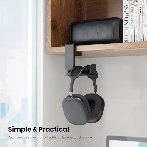EURPMASK Rotating Headphone Stand - PC Gaming Headset Holder, Adjustable Clamp-on Under Desk Hanger With 360 Degree Swivel & Cable Clip Organizer - Black - color: Black