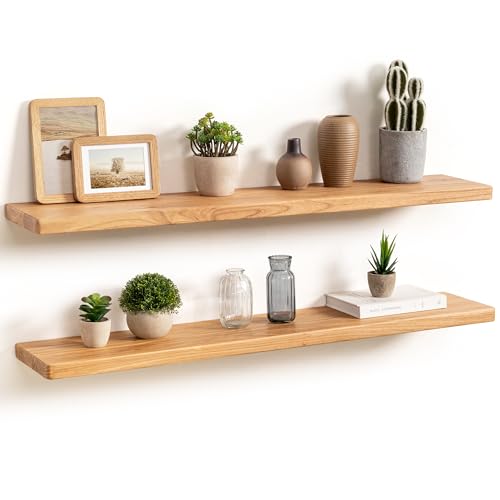 Floating Shelves 40"W x 8"D, Solid Elm Wood Shelves for Wall, 8 Inch Deep Floating Shelves for Home Storage & Display, Rustic Wooden Bathroom Shelves 40 Inch Long, Set of 2, Heavy-Duty Bookshelf - color: Usa-sourced Elm Wood, size: 40"W x 8"D
