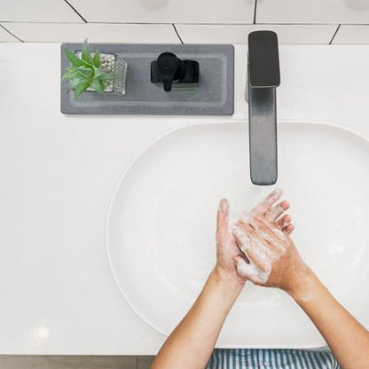 2 PCS Water Absorbing Stone Trays for Bathroom Sink & Kitchen Counter, Fast-Drying Diatomite Sink Coasters, Vanity Tray, Hand Soap Holder with Anti-Skid Pads (11" x 4.7" Gray) - color: 11" X 4.7" Gray