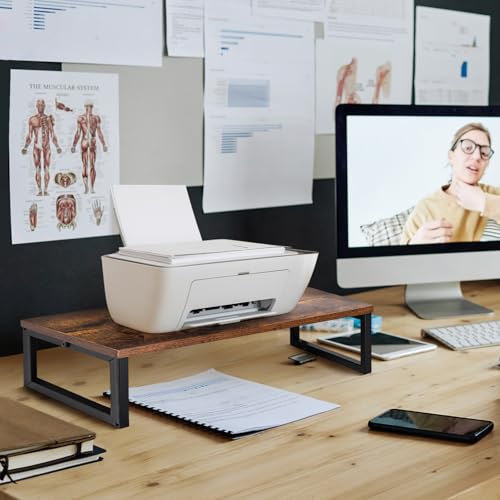 ARCOBIS 20 Inch Monitor Riser, Wood & Metal Computer Monitor Stand Riser for Desk, Rustic Brown