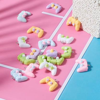 Cheriswelry 24Pcs Game Controller Charms Key Ring Pendant Charms Video Game Resin Charm 18mm 6 Colors for DIY Craft Earring Necklace Jewelry Making