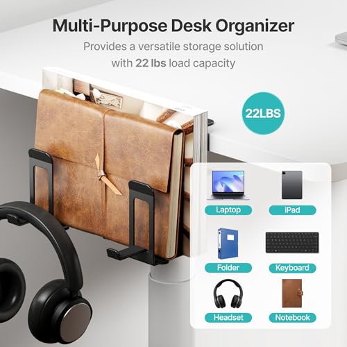 PEGZONE Laptop Stand Vertical, 2-Slot Under Desk Laptop Holder, Black | Desk Side Storage with Headphone Holder, Laptop Organizer for Office Gaming - color: Black