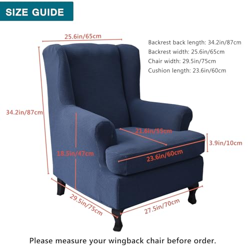 KRFOONN Wingback Chair Covers Slipcovers 2 Piece Stretch Wing Chair Covers Spandex Slipcovers Wingback Sofa Cover Armchair Covers Non-Slip Furniture Protector for Living Room Wingback Chairs, 02 - color: 02