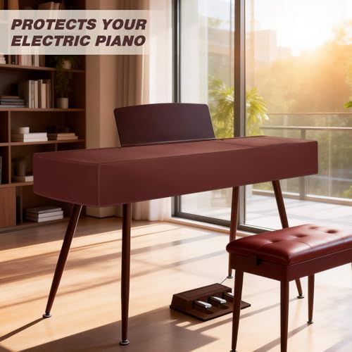 Explore Land 88 Keys Digital Piano Dust Cover with Music Stand Opening and Pockets - Waterproof Leatherette Electronic Keyboard Cover Fits for Most Piano(Burgundy) - color: Burgundy