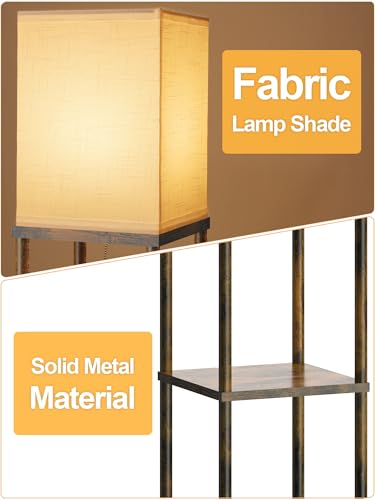 PARTPHONER Floor Lamp with Shelves for Living Room 2 Pack, Shelf Floor Lamp with 3 CCT LED Bulb, Corner Display Standing Column Lamp Etagere Organizer Tower Nightstand for Bedroom, Rustic Brown - color: Rustic Brown