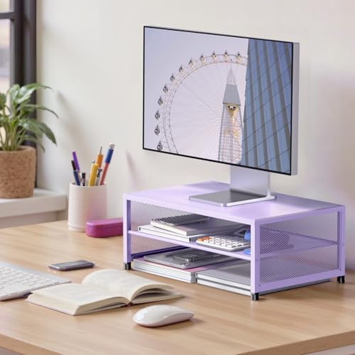 ECOLOVI 2-Tier Computer Monitor Stand Riser, Desk Organizer for Monitor, Printer & Laptop Stand, Desktop Workspace Organizers for Office Supplies(Purple) - color: Purple, size: 2-tier