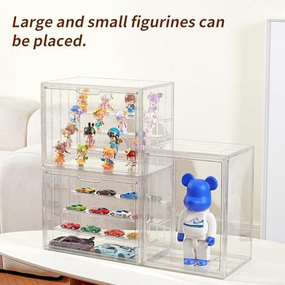 Display Case for Collectibles 4 Layer Updated Adjustable Acrylic Display Case with Magnetic Door Clear Stackable Display Box Hobby Display Cases for Figures, 2 Pack - size: XL 2Pack-4tier