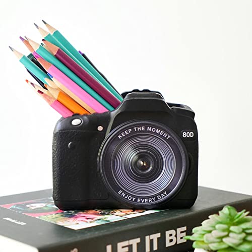 Camera Desk Decor Valentines-Day Gift - Bookend Shelf Decor Makeup Brush Holder, Aesthetic Desk Accessories Supplies Holders Organizer for Office Stationary Birthday Anniversaries Graduation Gift