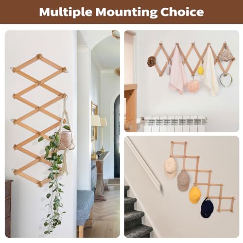SCUNDA Wall Rack with 16 Hooks, Wooden Wall Expandable Coat Rack for Coat, Hats, Baseball Caps, Coffee Mug, Jewelry(Natural) - color: Natural, size: 16 Hooks