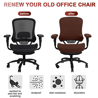 Tallew 4 Pcs Office Chair Covers Set Computer Universal Protective Stretchable Chair Seat Covers Desk Armrest Slipcovers Pads Office Cushion Backrest for Rotating (XL,Dark Brown) - color: Dark Brown