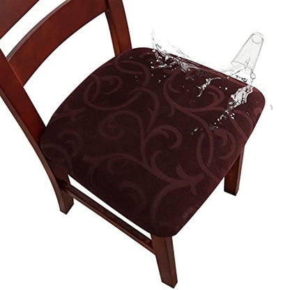Genina Waterproof Chair Seat Covers Dining Room Chair Covers Stretch Seat Cover for Dinning Room Chair Protector Slipcovers for Kitchen, Hotel (2, Flower Pattern-Chocolate) - color: Flower Pattern-chocolate