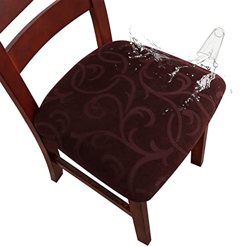 Genina Waterproof Chair Seat Covers Dining Room Chair Covers Stretch Seat Cover for Dinning Room Chair Protector Slipcovers for Kitchen, Hotel (2, Flower Pattern-Chocolate) - color: Flower Pattern-chocolate