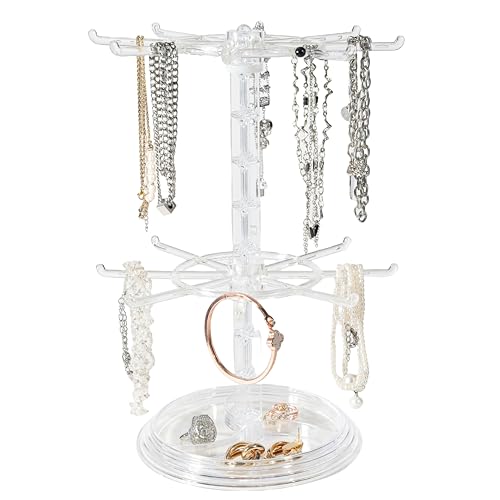 2 Tier Rotating Jewelry Display Stand, Necklace Holder, Jewelry Tree Stand, DIY Organizer for Bracelets, Necklaces, Earrings, Rings, Watches (transparent color) - color: transparent color