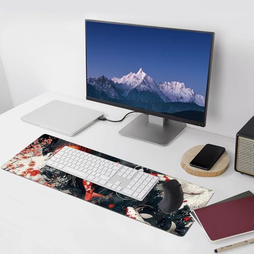 Koi Fish Large Mouse Pad,Gaming Keyboard Desk Pad,Extended Mouse Mat Non-Slip Rubber Base with Stitched Edges for Office Game Home XL 31.5"x11.8" - color: Koi Fish, size: 31.5L x 11.8W inches