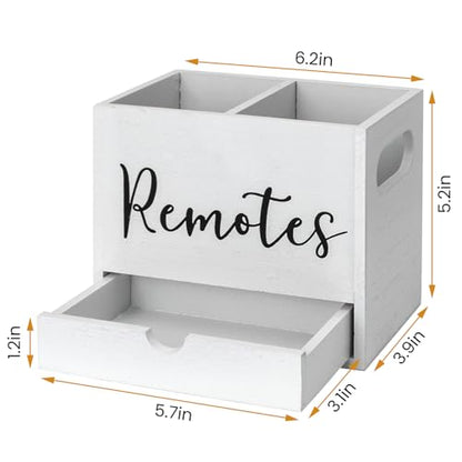 Remote Control Holder, 2 Slot Wooden TV Remote Holder for Table, Remote Box Desk Organizer with Drawers for Home Nightstand Office Supplies (White) - color: White