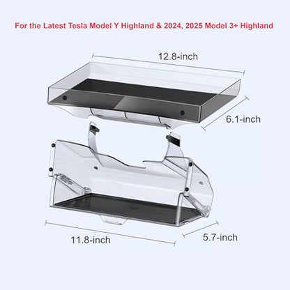 for 2025-2026 Latest Tesla Model Y Juniper & 2024-2026 Model 3+ Highland - Hideable Center Console Organizer Tray, Storage Box Rack, Magnetic Prevents Shaking (Lower Box Only) - style: Lower Box Only