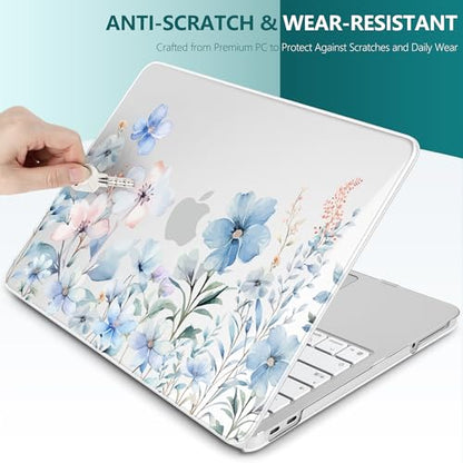 DONGKE Compatible with MacBook Neo 13 Inch Case 2026 A3404 A18 Pro chip & Touch ID, Plastic Hard Shell with Keyboard Cover, Screen Protector & Dust Plugs, Blue Flowers - color: Blue Flowers