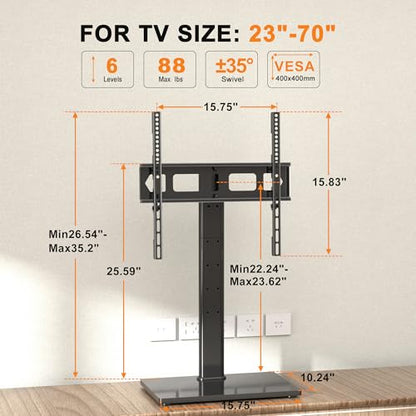 XINLEI Universal Swivel TV Stand Base Table Top TV Stand for 23-70 Inch TVs 70 Degree Swivel, 6 Height Adjustable Tall Monitor Mount Stand, Max VESA 400x400mm,Holds up to 88lbs TS206 - style: H-Shape 400x400mm Vesa