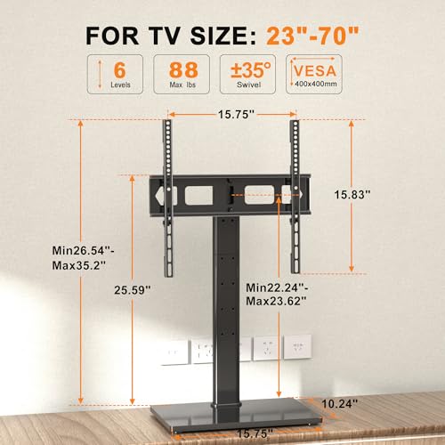 XINLEI Universal Swivel TV Stand Base Table Top TV Stand for 23-70 Inch TVs 70 Degree Swivel, 6 Height Adjustable Tall Monitor Mount Stand, Max VESA 400x400mm,Holds up to 88lbs TS206 - style: H-Shape 400x400mm Vesa