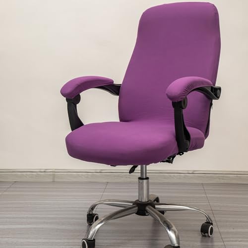 Melaluxe Office Chair Cover with Arm Covers - Universal Stretch Desk Chair Cover, Computer Chair Slipcovers (Size: L) - Purple - color: Dark Purple, size: Large with Arm Cover