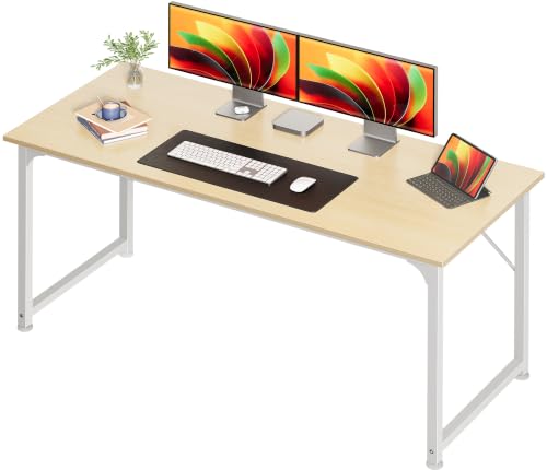 Huuger Computer Desk, 54 Inch Office Desk, Gaming Desk with Storage, Writing Desk Work Desk for Home Office, Study, Modern Simple Desk, Large Legroom, Metal Frame, Maple - color: Maple, size: 54inch