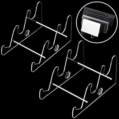Elsjoy 2 Pack Acrylic Display Stand, 3-Tier Mechanical Keyboard Holder, Desktop Clear Rack Computer Storage Shelf for 6 Keyboards (Each Holds 3)