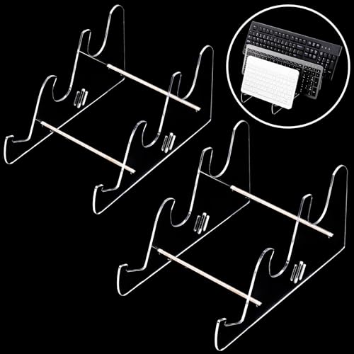 Elsjoy 2 Pack Acrylic Display Stand, 3-Tier Mechanical Keyboard Holder, Desktop Clear Rack Computer Storage Shelf for 6 Keyboards (Each Holds 3)