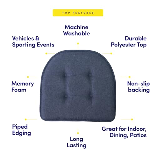 Sweet Home Collection Chair Cushion Memory Foam Pads Tufted Slip Non Skid Rubber Back U-Shaped 17" x 16" Seat Cover, Denim Blue 4 Count - color: Denim Blue, size: 4 Pack, style: Foam Pads