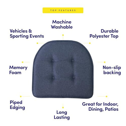 Sweet Home Collection Chair Cushion Memory Foam Pads Tufted Slip Non Skid Rubber Back U-Shaped 17" x 16" Seat Cover, Denim Blue 4 Count - color: Denim Blue, size: 4 Pack, style: Foam Pads