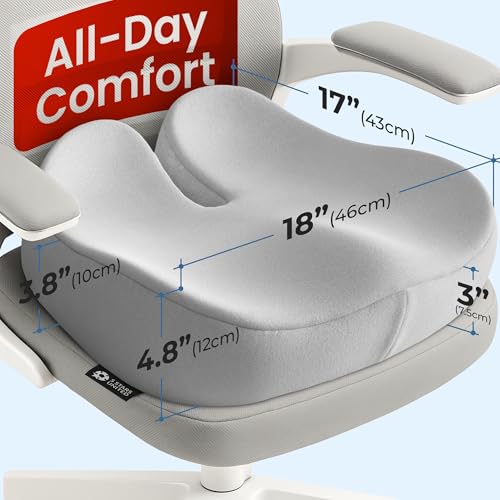 5 STARS UNITED Seat Cushion - Memory Foam Chair Cushion for Tailbone Pain Relief - Ergonomic Support for Coccyx, Sciatica & Butt - Office, Desk & Gaming Chair, Car Seat, Wheelchair, Light Gray Suede - color: Light Gray Suede, size: XX-Large