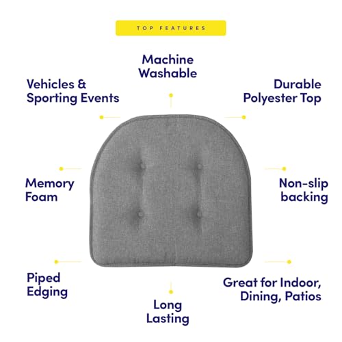 Sweet Home Collection Chair Cushion Memory Foam Pads Tufted Slip Non Skid Rubber Back U-Shaped 17" x 16" Seat Cover, 2 Count (Pack of 2), Grey - color: Gray, size: 4 Pack, style: Foam Pads