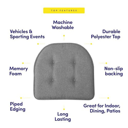 Sweet Home Collection Chair Cushion Memory Foam Pads Tufted Slip Non Skid Rubber Back U-Shaped 17" x 16" Seat Cover, 2 Count (Pack of 2), Grey - color: Gray, size: 4 Pack, style: Foam Pads