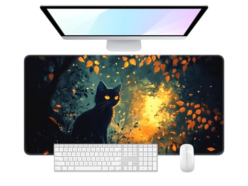 Desk Pad, 32" x 16" XXXL Extended Large Gaming Mouse Pad, Desktop Decor Desk Mat, Men Women Office Supplies and Accessories, Cute Anime Mouse Mat for Laptop & Keyboard, Dark Cat - color: Autumn Dark Cat