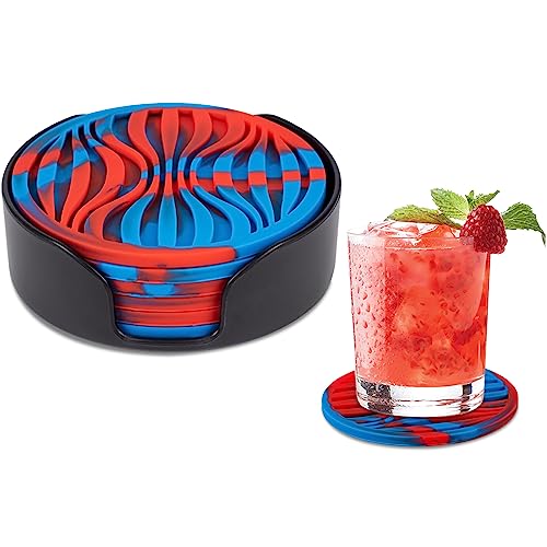 6 Pcs Rubber Drink Coasters Holder Silicone Cup Mat Outdoor Plastic Coaster | Coasters for Drinks Non-Stick Non-Slip Coasters Set Thickened Hot-Cold Drink Fits Any Cups Table Rubber Glass Coaste - color: Blue Red-plastic Holder