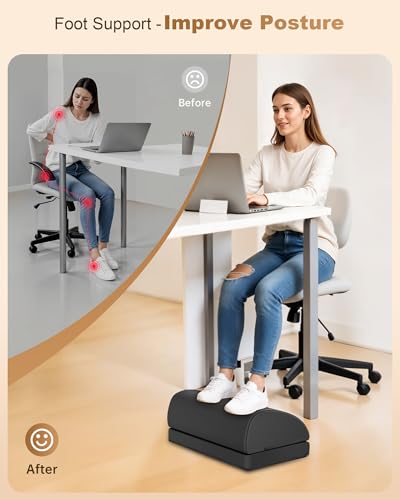 Beleduc Heated Foot Rest Under Desk at Work, Ergonomic Under Desk Foot Stool with Vibration Massage, Memory Foam Footrest, 3 Adjustable Height, Non-Slip