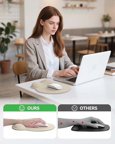Mouse Pad with Wrist Rest, Ergonomic Mouse Pads for Desk, Office Non-Slip Mousepad with Gel Wrist Support(Beige, 10.6''L x 9''W) - color: Beige
