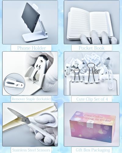 LXEVIHK 20Pcs White Desk Organizers and Accessories With Mesh Desk Organizer and 360°Rotating Pen Holder and a Lot of Office White Office Supplies Beautifully Presented in a Gift Box - color: white