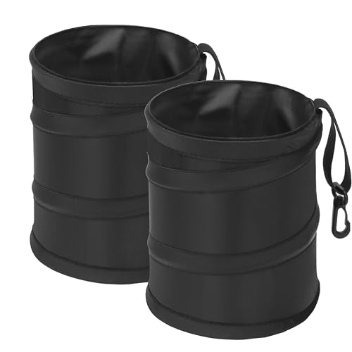 Ginsco 2Packs New Leakproof Car Trash Can, Mini Trash Can Pop-up Collapsible Hanging Car Trash Bin with Hook and Loop, Waterproof PEVA Liner Open-Top 1 Gallon Garbage Can for Cars Home Office - size: 1 Gallon