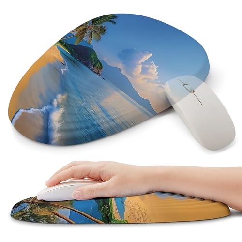 Ergonomic Mouse Pad with Wrist Support, Memory Foam Wrist Rest for Pain Relief & Carpal Tunnel, Non-Slip Base for Office, Computer, PC, Laptop (12x8x1.2inch, Yellow Beach) - color: 12 Yellow Beach